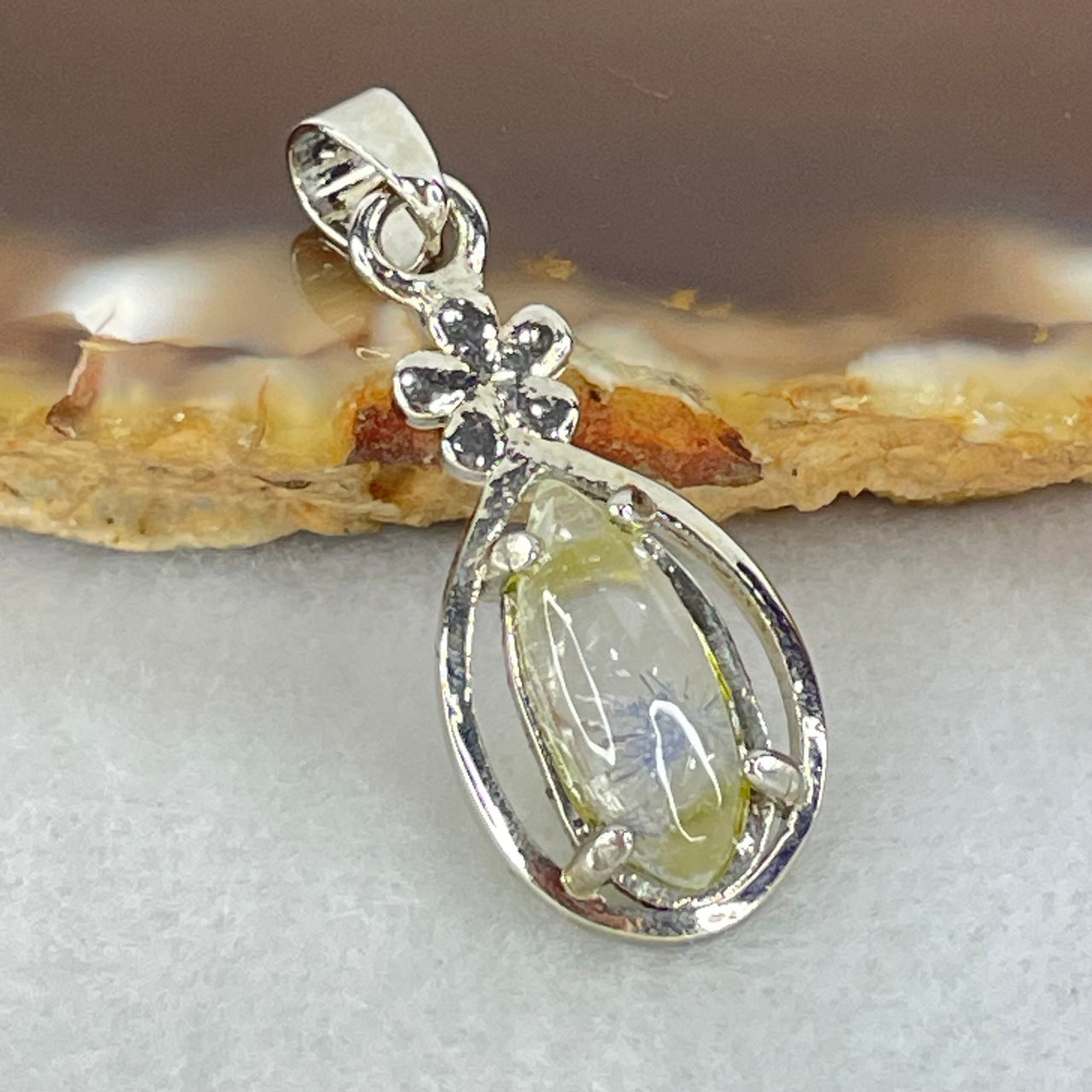 Good Grade Rare Natural Blue Dumortierite Rutilated Quartz in S925 Pendant 2.02g 12.7 by 5.2 by 3.5mm - Huangs Jadeite and Jewelry Pte Ltd