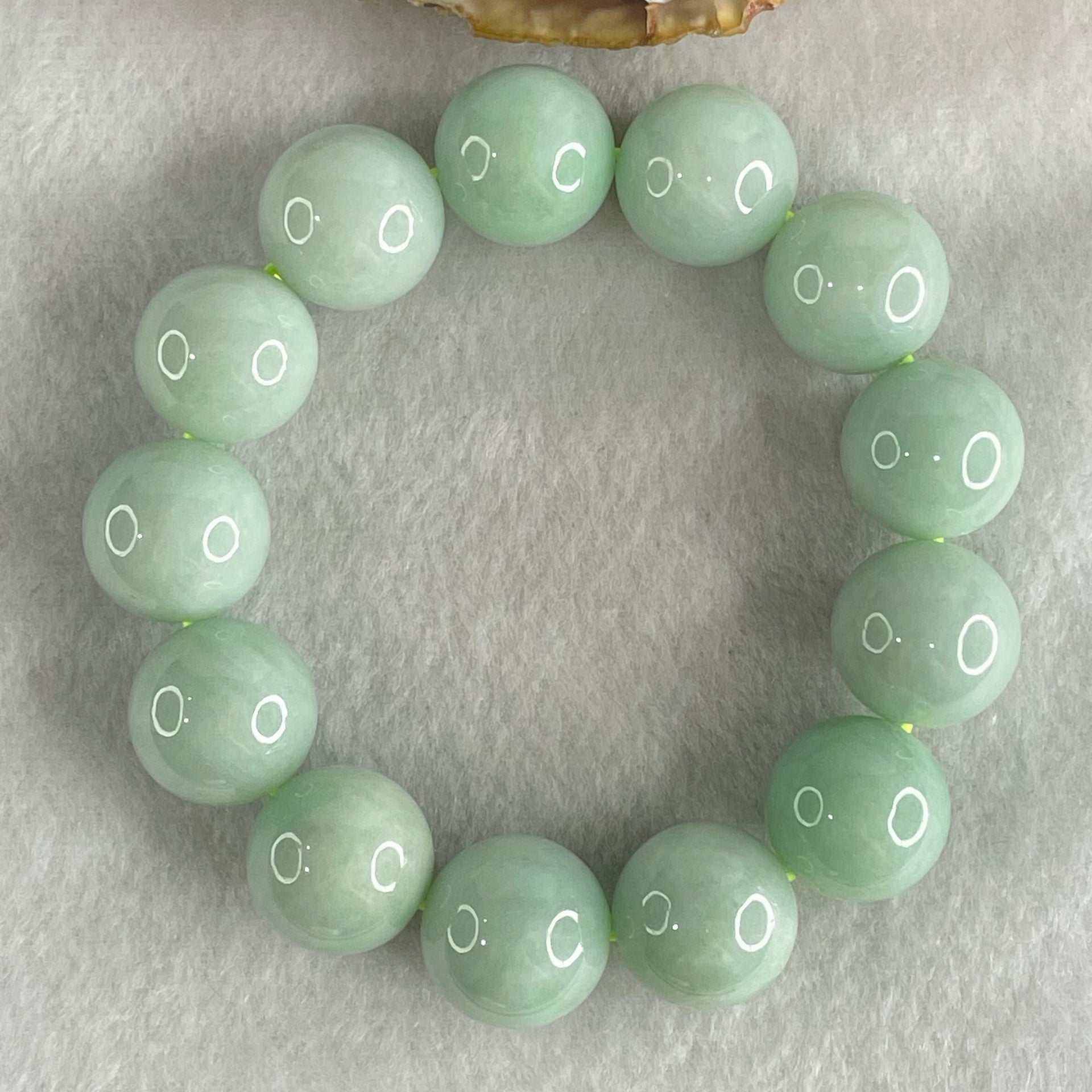 Type A Light Green Jadeite Beads Bracelet 89.10g 15cm 16.0mm 13 Beads (Very Slight Internal Lines) - Huangs Jadeite and Jewelry Pte Ltd