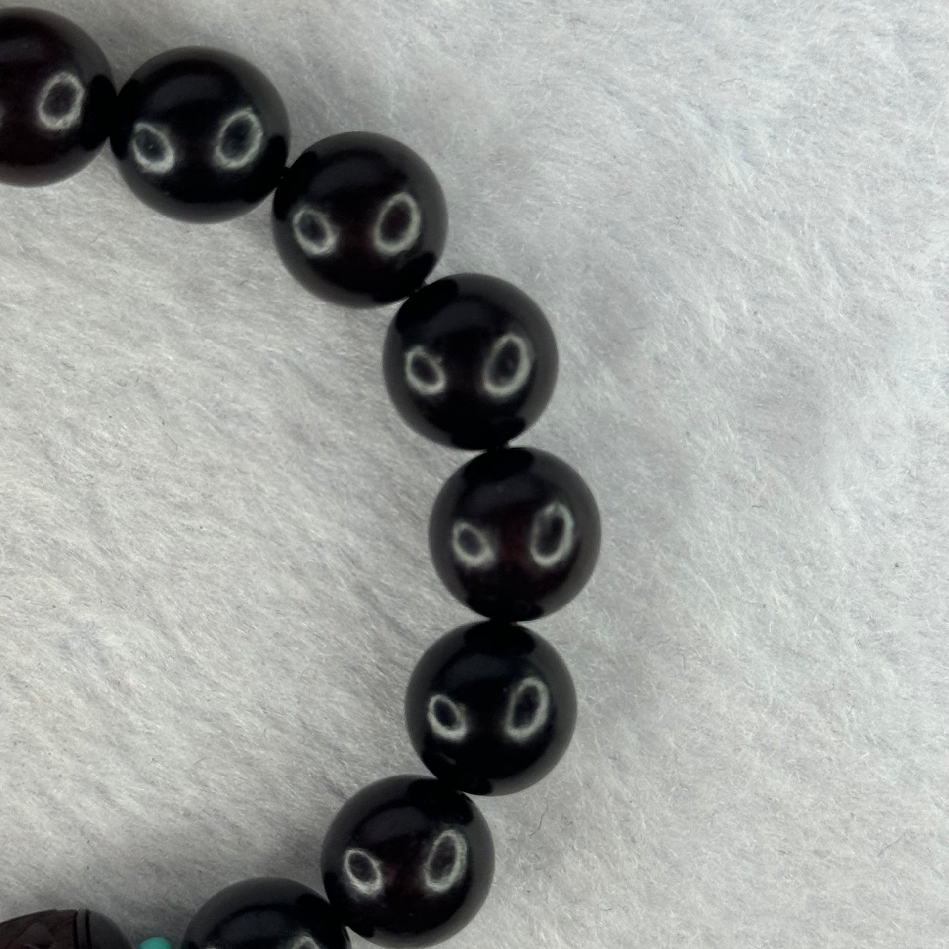 Natural India Zitan 天然小叶字檀木 Om Ma ni Padme Hum 六字真言 Beads Bracelet with Turquoise (Sinking Type) 11.30g 15.5cm 10.0mm 17 Beads, 12.0 by 11.3mm 1 Bead - Huangs Jadeite and Jewelry Pte Ltd