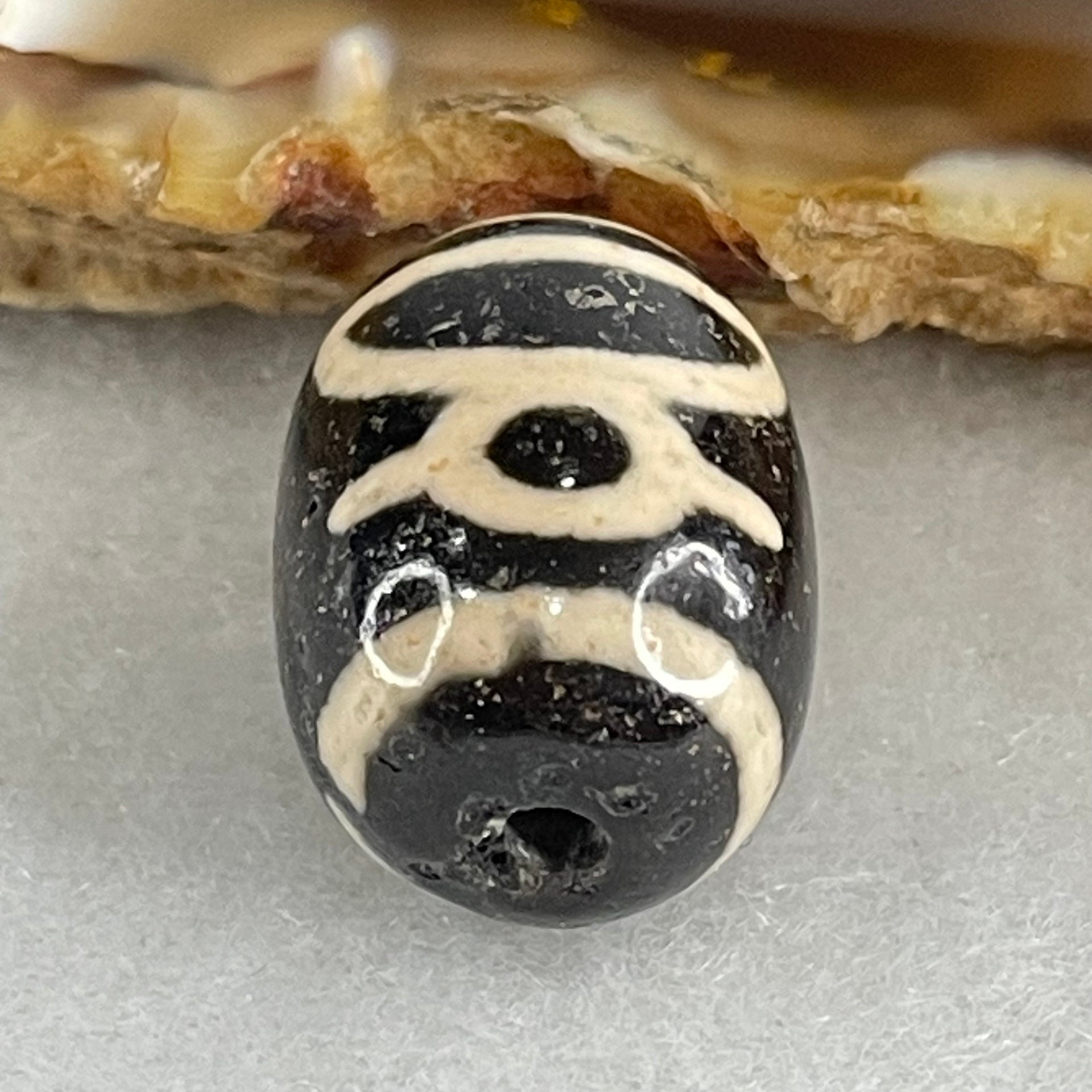 Natural Powerful Tibetan Old Oily Double Agate Cai Shen Dzi Bead Heavenly Master (Tian Zhu) 财神长天珠 4.86g 17.7 by 13.4mm - Huangs Jadeite and Jewelry Pte Ltd