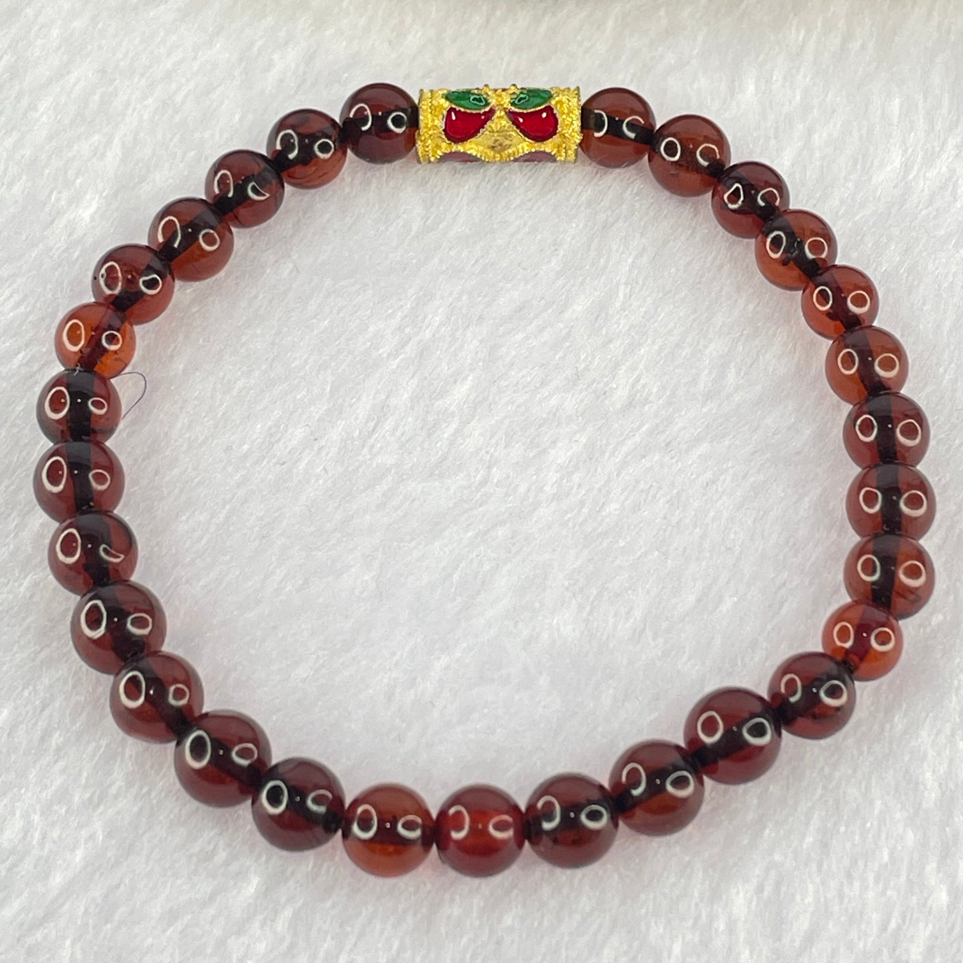 Natural Blood Red Amber Beads Bracelet 4.86g 16cm 6.3mm 29 Beads - Huangs Jadeite and Jewelry Pte Ltd