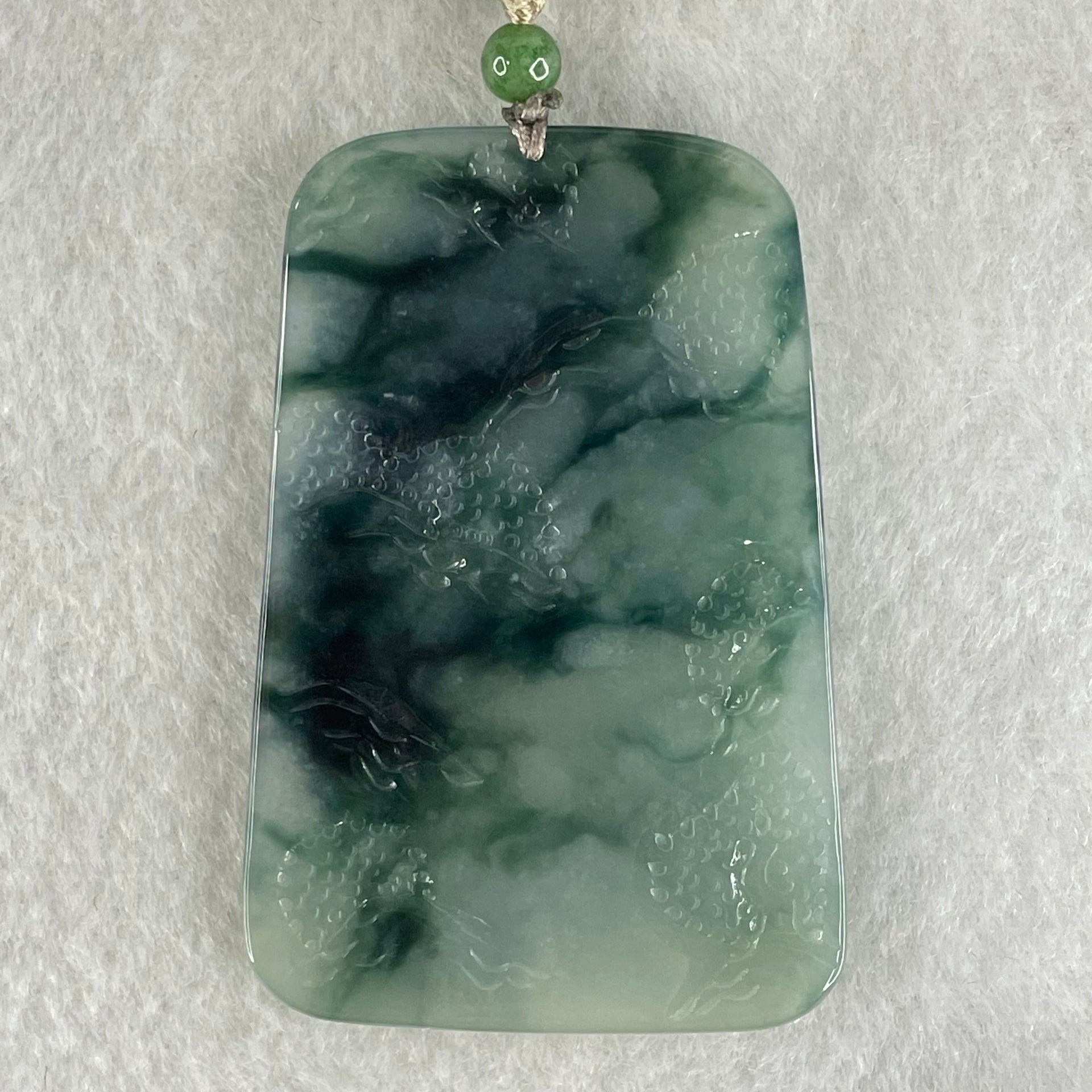 Type A Jelly Semi Icy Blueish Green Jadeite Shan Shui with Guiren Benefactor Pendant 34.79g 61.2 by 41.1 by 5.5mm - Huangs Jadeite and Jewelry Pte Ltd