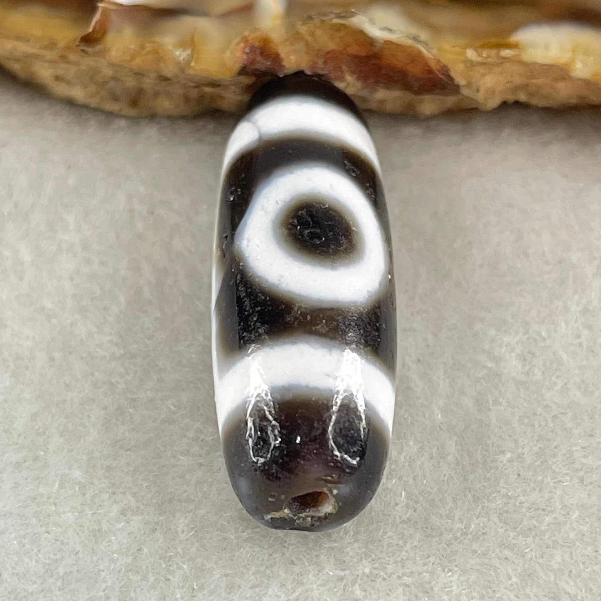 Natural Powerful Tibetan Old Oily Agate 2 Eyes Dzi Bead Heavenly Master (Tian Zhu) 二眼天诛 4.76g 29.0 by 10.4mm - Huangs Jadeite and Jewelry Pte Ltd