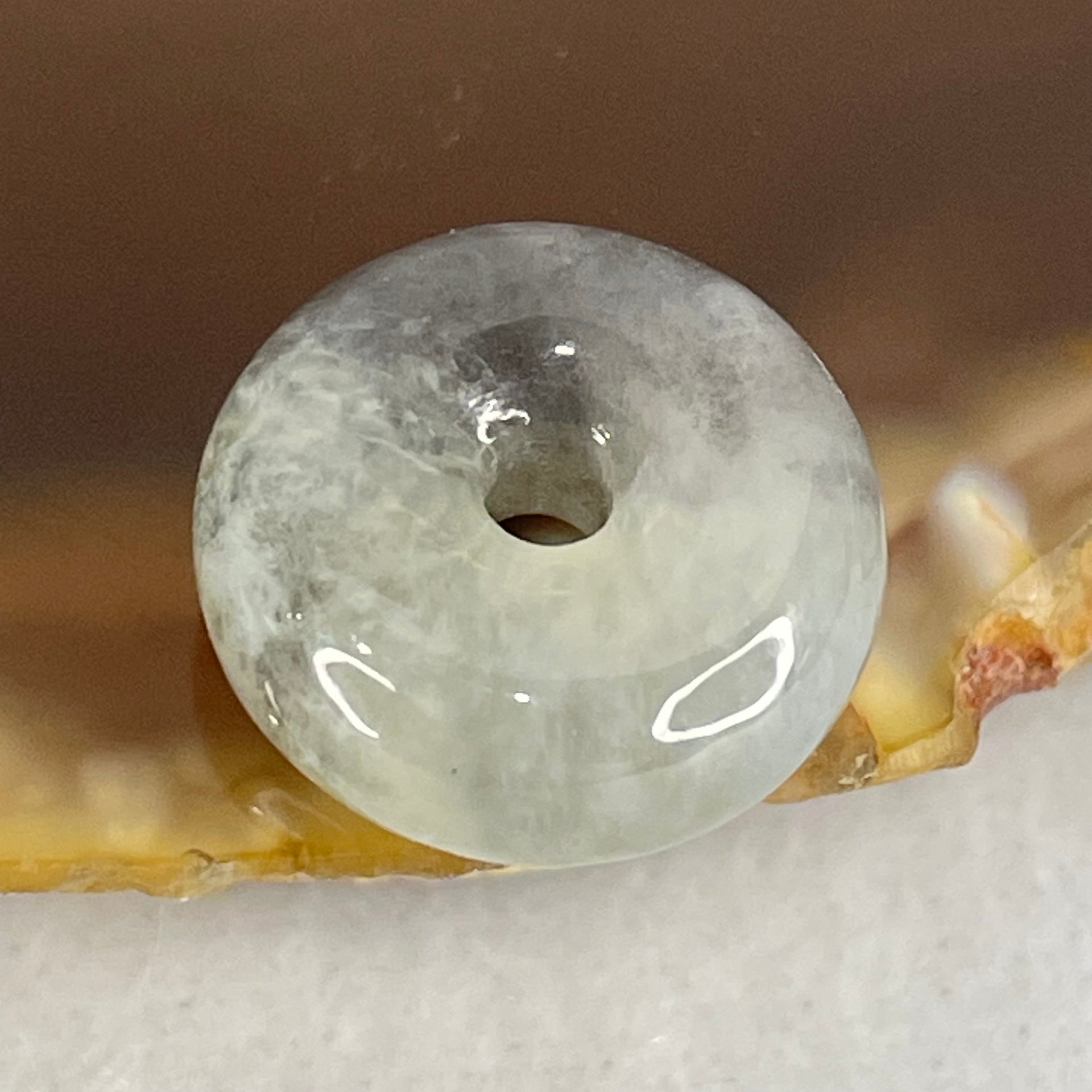 Type A Semi Icy Light Green With Wuji Grey Piao Hua Jadeite Ping An Kou Charm/Pendant 2.50g 13.9 by 6.1mm - Huangs Jadeite and Jewelry Pte Ltd