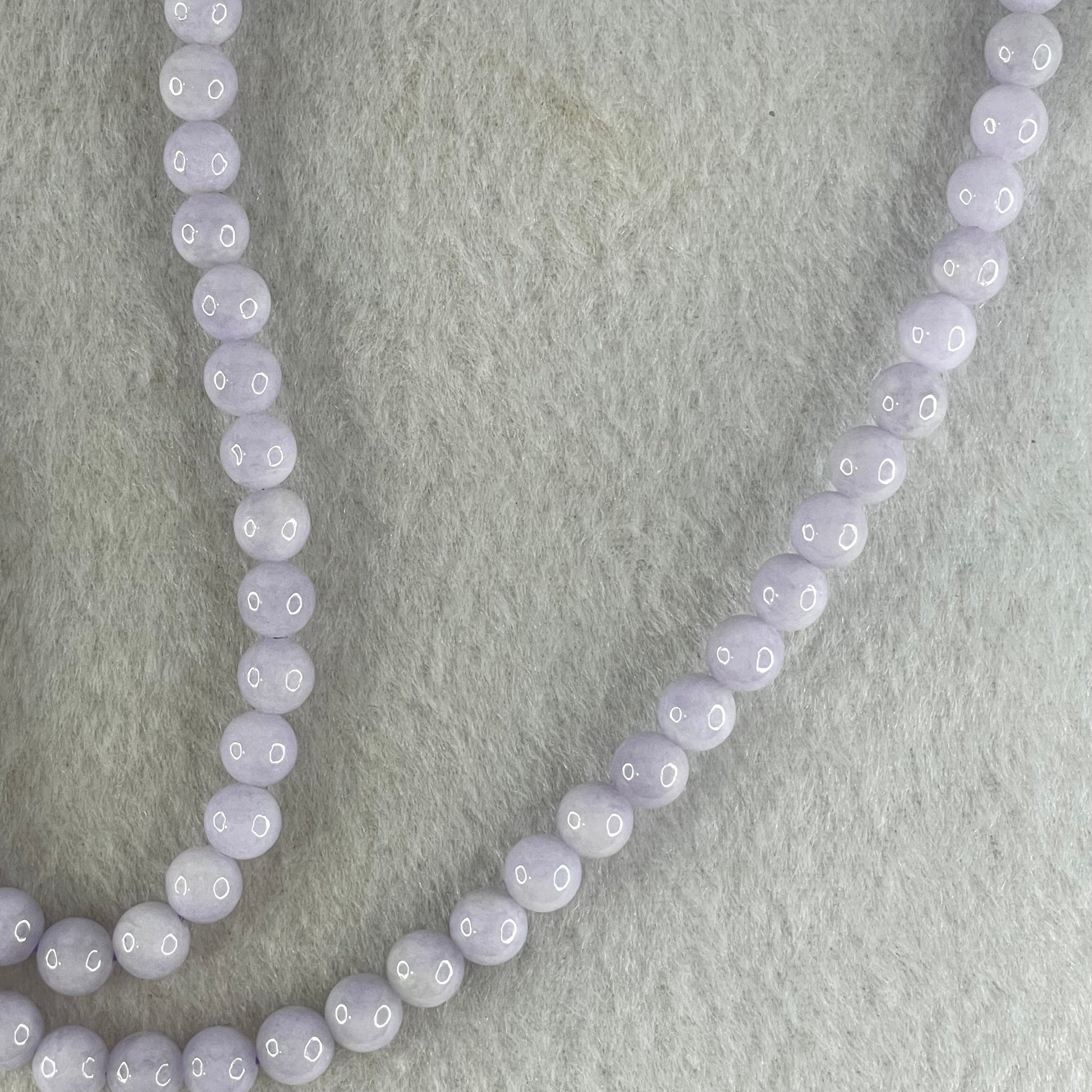 Type A Full Lavender Jadeite Beads Necklace 44.24g 64cm 6.1mm 108 Beads - Huangs Jadeite and Jewelry Pte Ltd