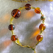 Natural Purple Honey Amber Beads in S925 Gold Color Bracelet 天然紫蜜琥珀手链10.66g 13.8mm 1 Bead 9.8mm 7 Beads - Huangs Jadeite and Jewelry Pte Ltd