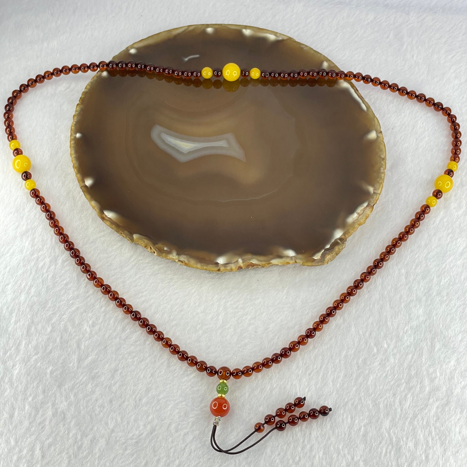 Natural Blood Red with Yellow Amber Beads Necklace 天然血珀项链 12.27g 60cm 9.4mm 3 Beads 5.7mm 6 Beads 5.1mm 104 Beads - Huangs Jadeite and Jewelry Pte Ltd