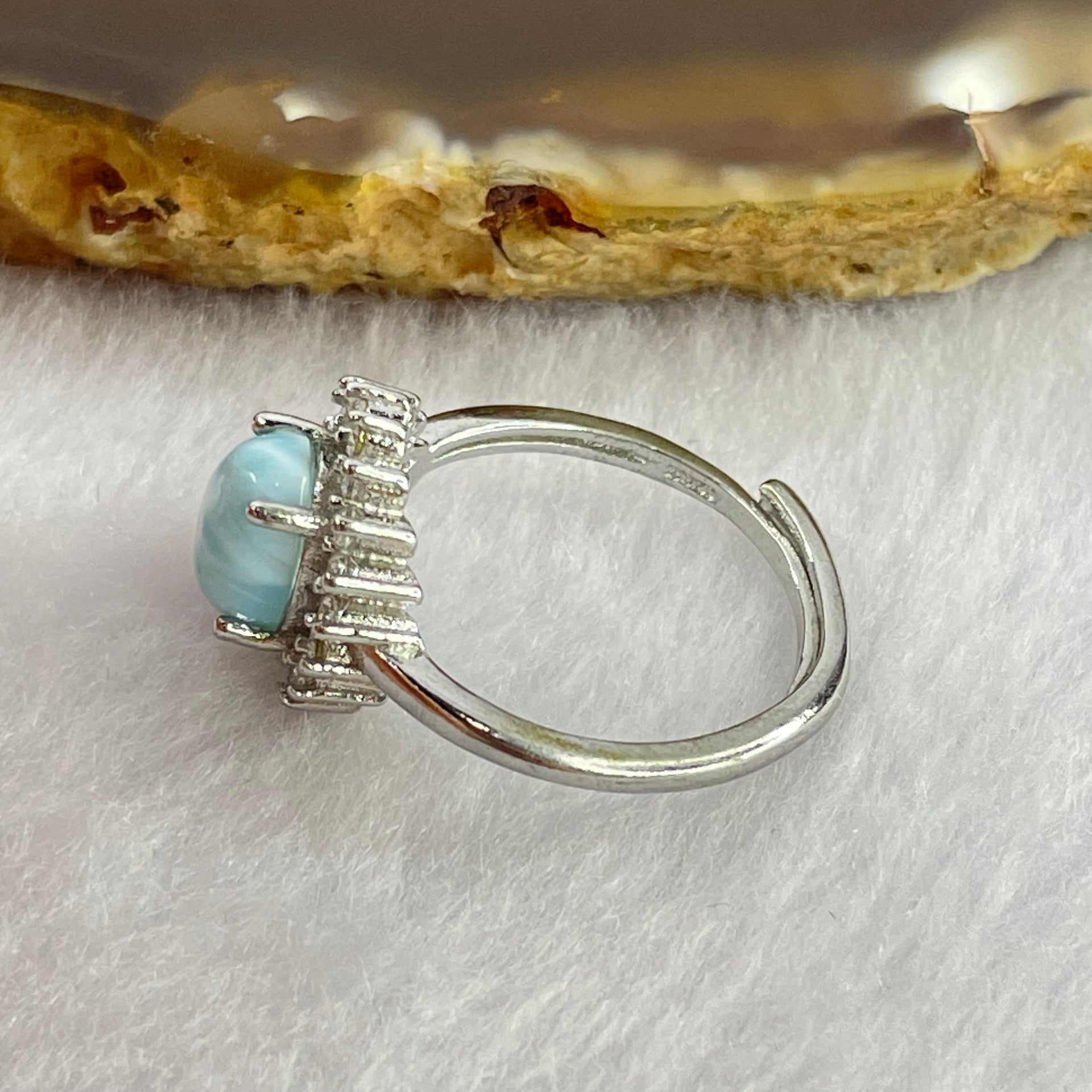 Natural Larimar in S925 Sliver Ring 2.42g 7.9 by 5.8 by 4.1mm - Huangs Jadeite and Jewelry Pte Ltd