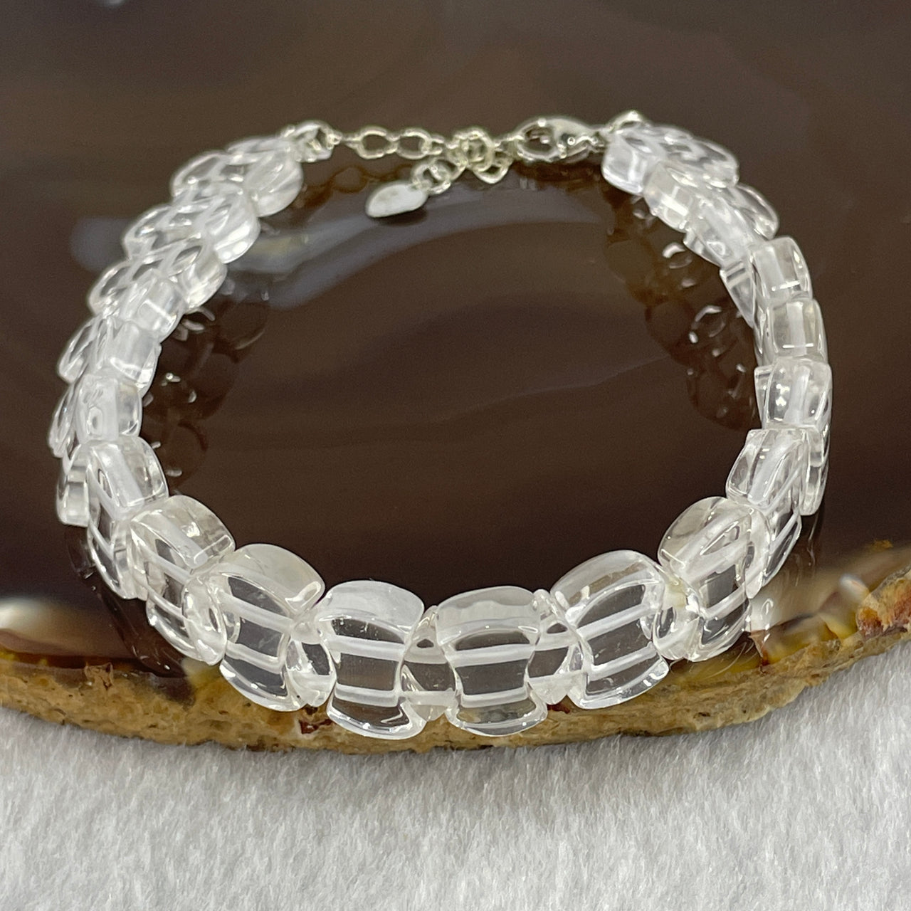 Natural Clear Quartz Coins Beads Bracelet 22.05g Adjustable 17-22cm 12.3mm 20pcs