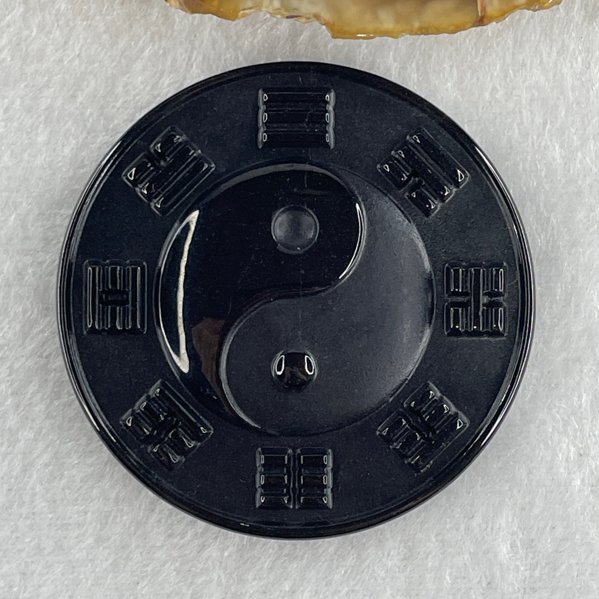 Type A Opaque Black Omphacite Jadeite Yin Yang Coin Pendant 34.30g 49.1 by 9.4mm - Huangs Jadeite and Jewelry Pte Ltd