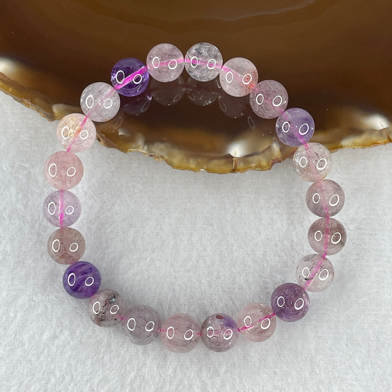 Certified Above-Average Grade Natural Super 7 Crystal Beads Bracelet | Fluid High-Clarity Showcase Strand | Authentic Sacred Seven Multi-Mineral Inclusions Quartz Spiritual Catalyst & Auric Shield Bracelet (19.36g | 15.5cm Length | 8.8mm | 22 Beads)