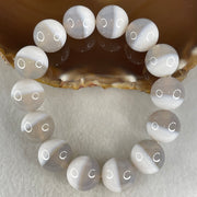 Special Grade Natural Half Grey Half White Agate Beads Bracelet 72.48g 17cm 15.8mm 14 Beads - Huangs Jadeite and Jewelry Pte Ltd