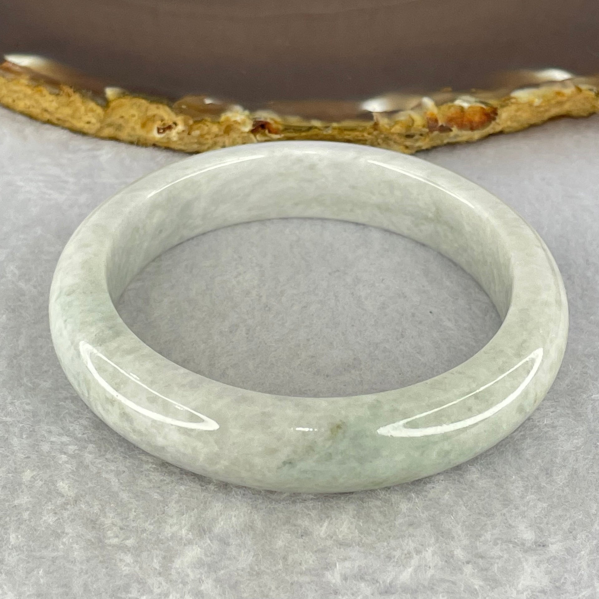 Type A Light Lavender with Moss Green Patch Jadeite Bangle Internal Diameter 55.0mm 53.12g 12.5 by 8.4mm (Slight Internal Lines) - Huangs Jadeite and Jewelry Pte Ltd