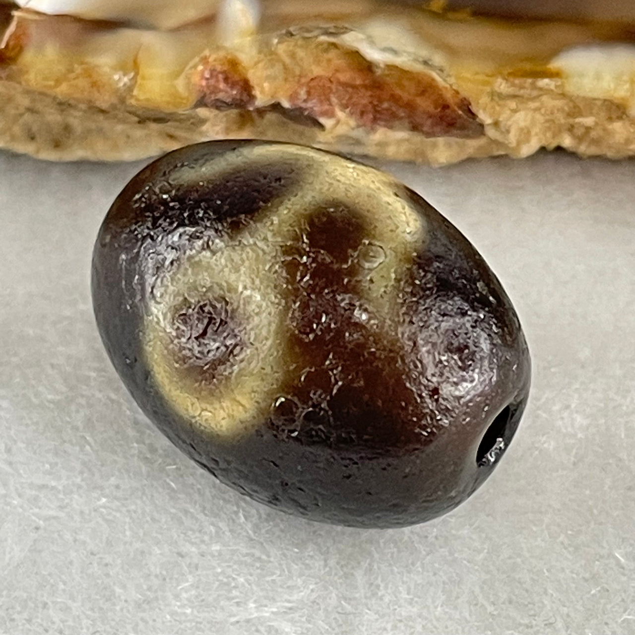 Natural Powerful Tibetan Old Oily Agate Patina Guiren Tairen Human Dzi Bead Totem Amulet Heavenly Master (Tian Zhu) 贵人天诛 6.09g 19.7 by 15.0mm - Huangs Jadeite and Jewelry Pte Ltd