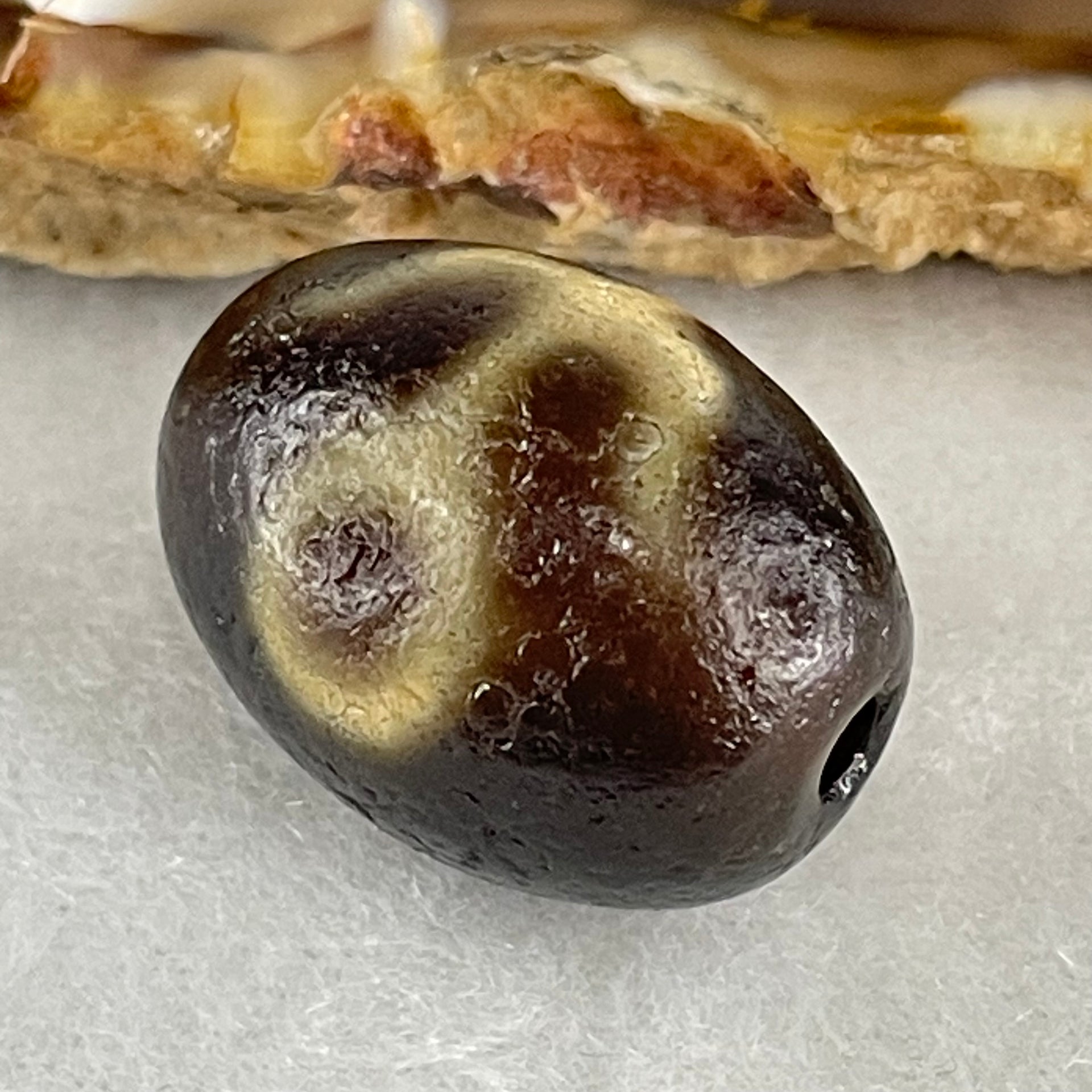 Natural Powerful Tibetan Old Oily Agate Patina Guiren Tairen Human Dzi Bead Totem Amulet Heavenly Master (Tian Zhu) 贵人天诛 6.09g 19.7 by 15.0mm - Huangs Jadeite and Jewelry Pte Ltd