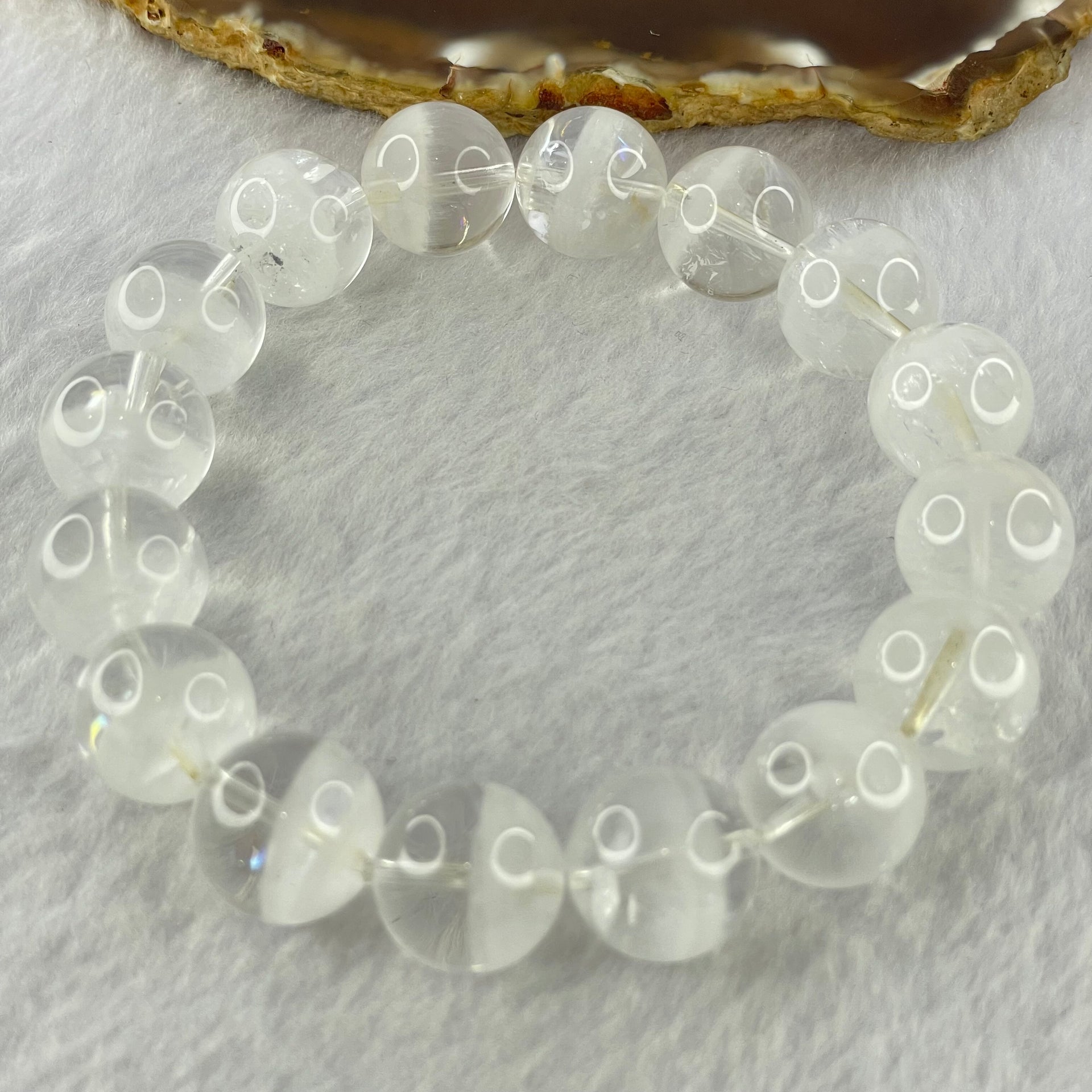 Natural White Phantom Quartz Beads Bracelet 68.81g 20cm 14.8mm 16 Beads - Huangs Jadeite and Jewelry Pte Ltd