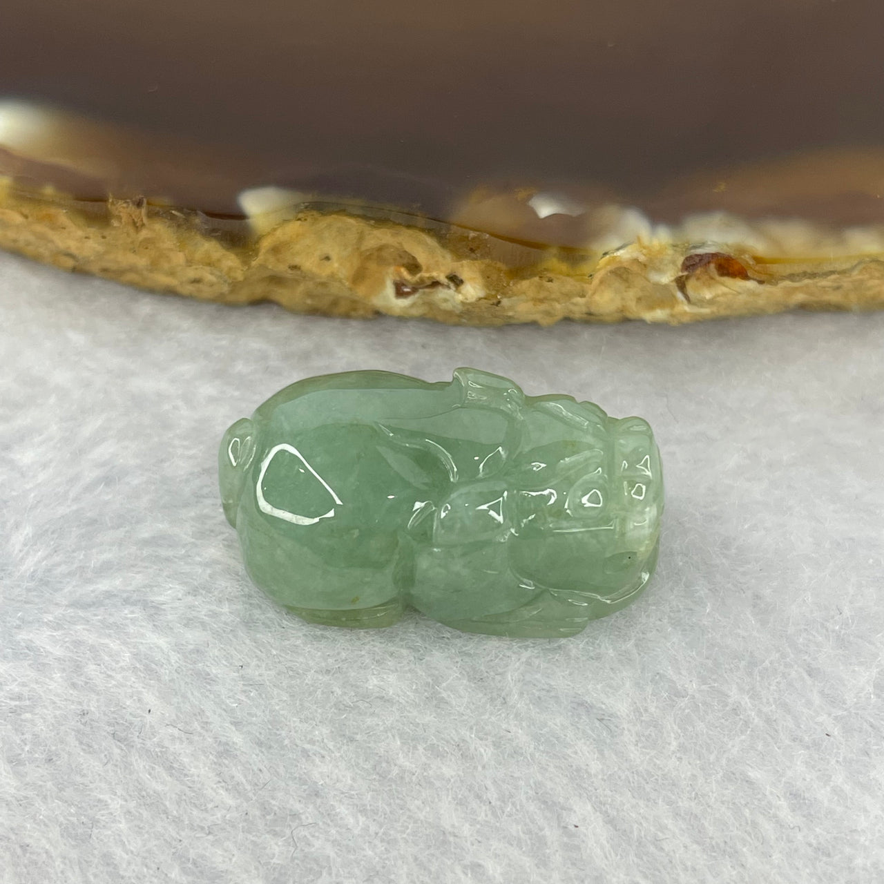 Type A Jelly Green Jadeite Pixiu Pendent A货浅绿色翡翠貔貅牌 7.21g 23.8 by 14.6 by 10.3 mm - Huangs Jadeite and Jewelry Pte Ltd