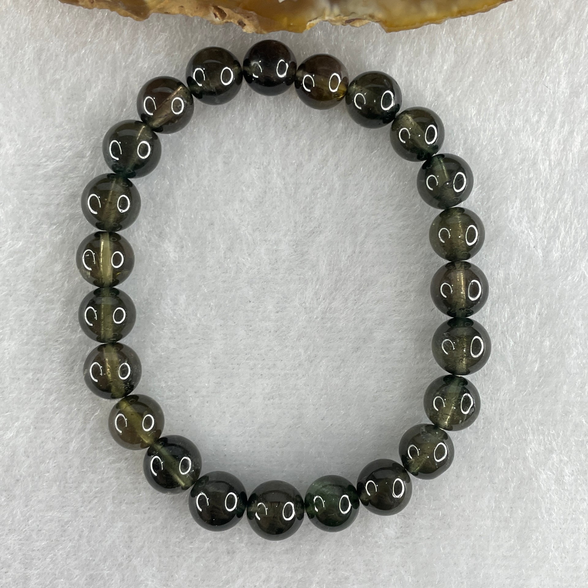 Very Good Natural Green Tourmaline Crystal Beads Bracelet 13.38g 13.5cm 7.2mm 23Beads - Huangs Jadeite and Jewelry Pte Ltd