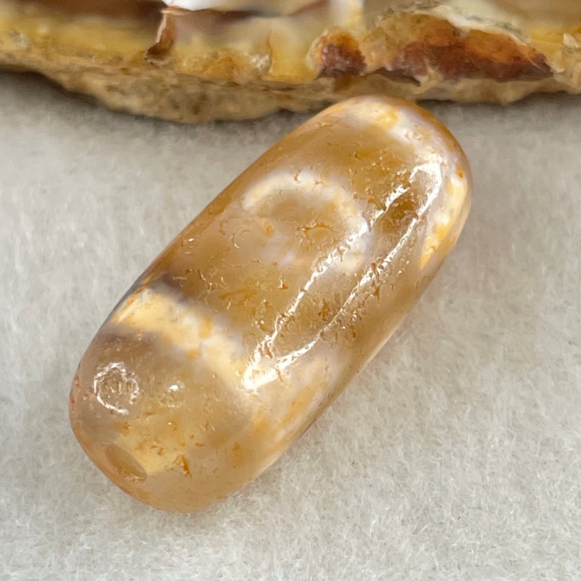 Natural Powerful Tibetan Old Oily Agate 3 Eyes Dzi Bead Heavenly Master (Tian Zhu) 三眼天诛 5.95g 26.5 by 11.7mm - Huangs Jadeite and Jewelry Pte Ltd