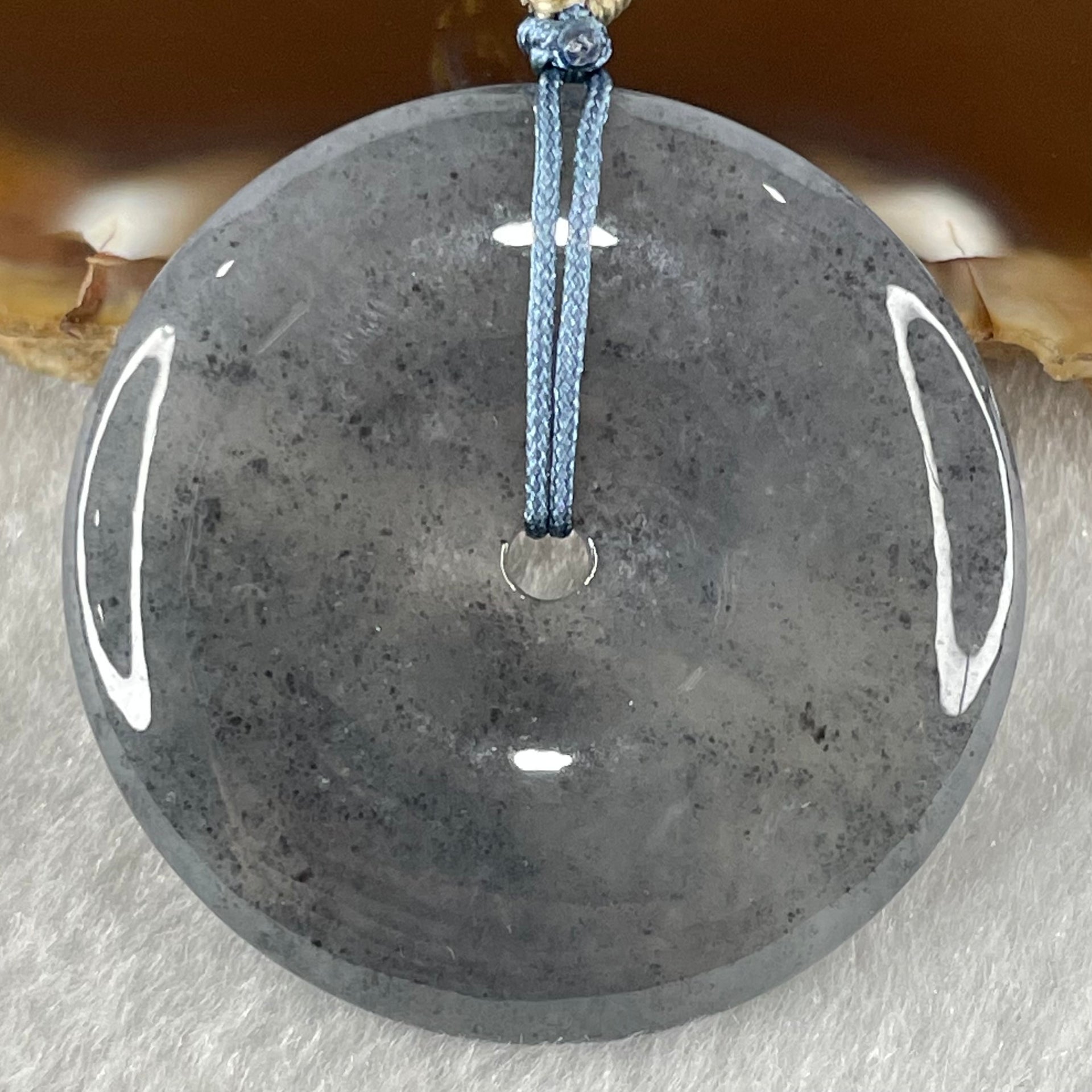 Type A Semi Icy Wuji Grey with Lavender Jadeite Ping An Kou Pendant 19.86g 37.2 by 6.1mm - Huangs Jadeite and Jewelry Pte Ltd