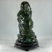 Natural Dark Green Serpentine Shou Xing Gong with Wooden Stand Display 2,374.7g 140.0 by 228.0 by 125.0mm - Huangs Jadeite and Jewelry Pte Ltd