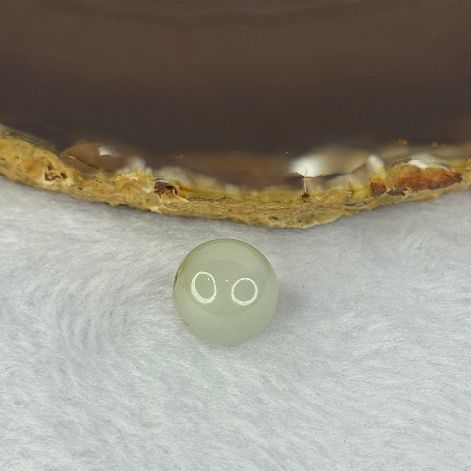 Type A Jelly Light Green with Brown Patches Jadeite Bead for Bracelet/Necklace/Earrings/Ring 4.03g 13.3mm - Huangs Jadeite and Jewelry Pte Ltd