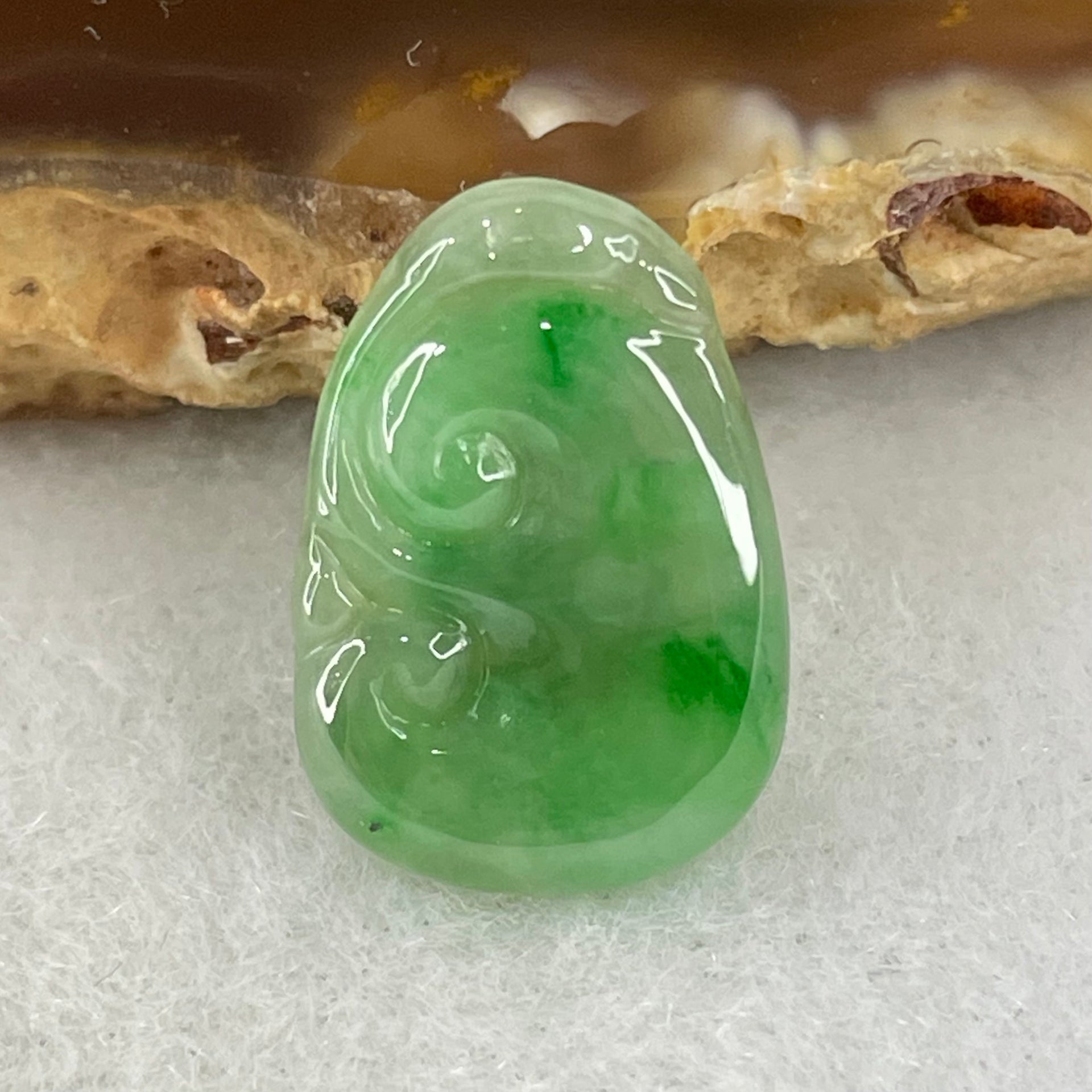 Type A Old Mine Spicy Green Jadeite Ruyi Charm Stone For Setting 1.01g 16.5 by 11.6 by 2.4mm - Huangs Jadeite and Jewelry Pte Ltd