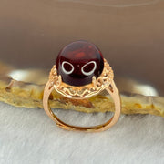 Natural Red Blood Amber in S925 Sliver Rose Gold Color Ring (Adjustable Size) 2.39g 12.8 by 11.4 by 6.5mm - Huangs Jadeite and Jewelry Pte Ltd