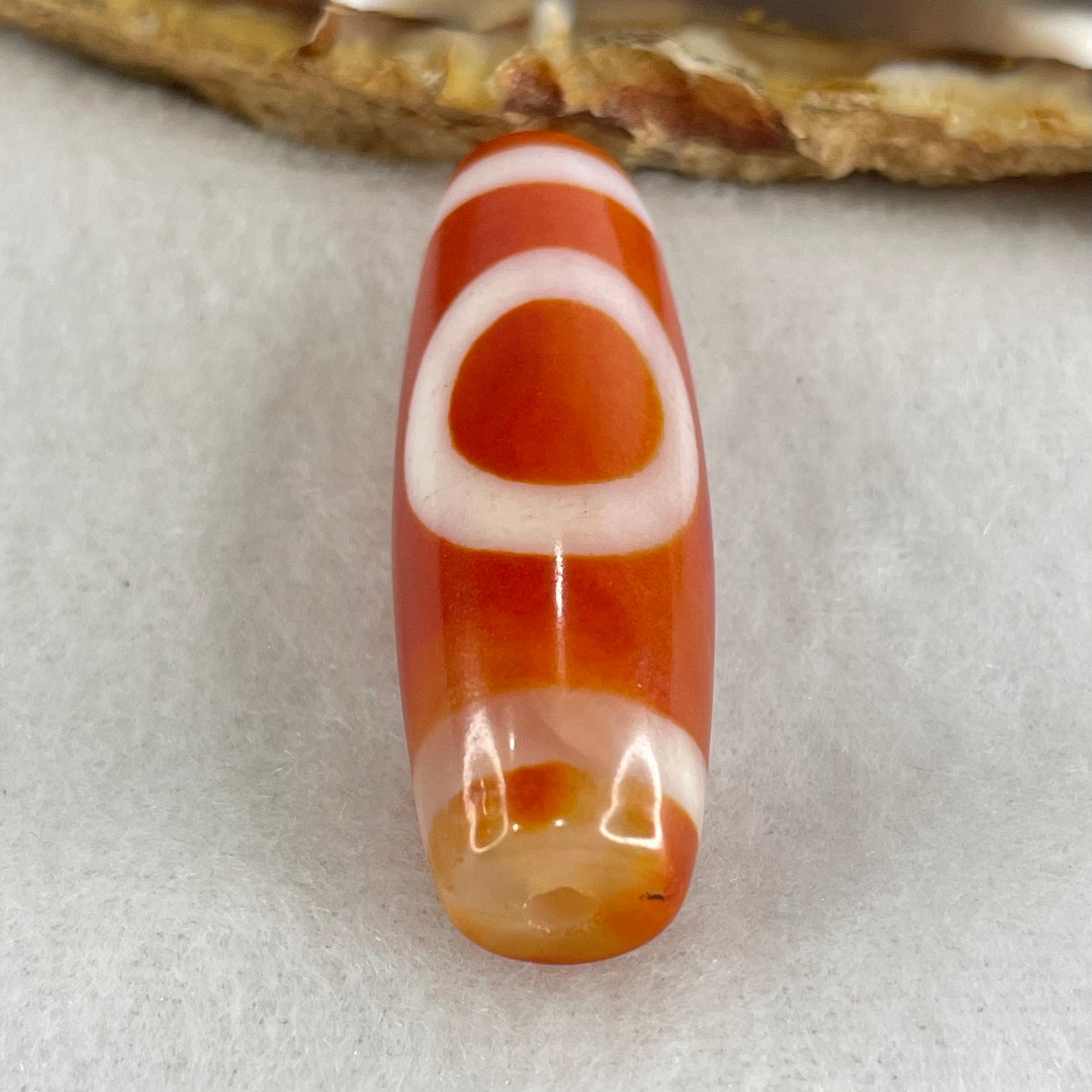 Natural Powerful Tibetan Old Oily Red White Agate One Eye Gold Metal Element Dzi Bead Heavenly Master (Tian Zhu) 一眼金天珠 9.71g 37.8 by 12.9mm - Huangs Jadeite and Jewelry Pte Ltd