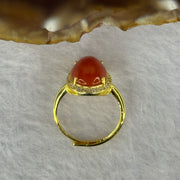 Natural Red Cinnabar in S925 Silver with Gold Color Ring (Adjustable Size) 红朱砂925银戒指 3.13g 13.2 by 10.2 by 6.5mm - Huangs Jadeite and Jewelry Pte Ltd