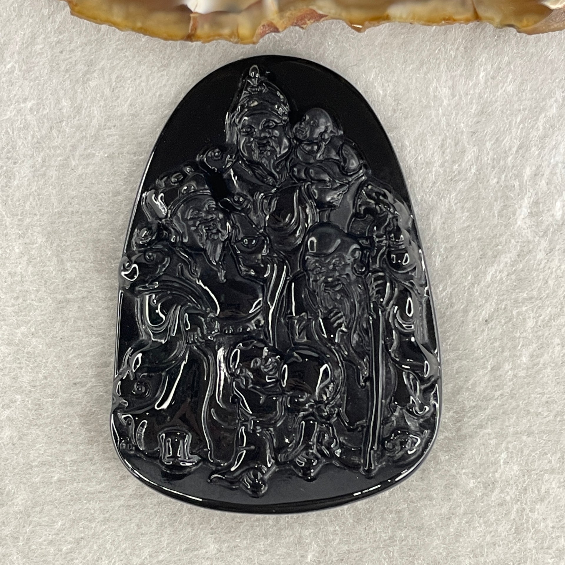 Certified Natural Type A Black Omphacite Jadeite Fu Lu Shou Pendant 33.09g 60.4 by 43.1 by 7.8mm - Huangs Jadeite and Jewelry Pte Ltd