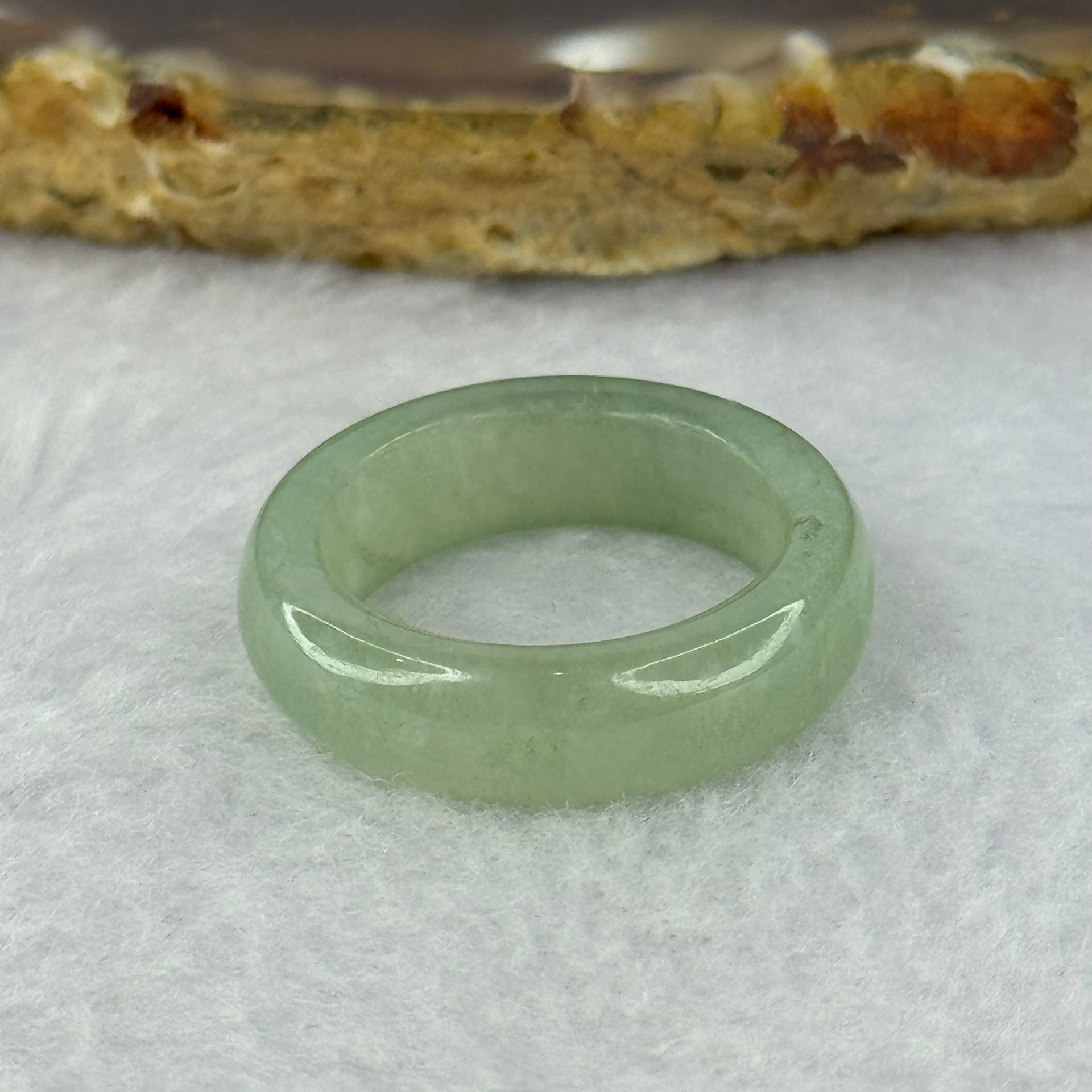 Type A Semi Icy Green Jadeite Ring 4.08g 6.1 by 3.5mm US7.25 HK16 - Huangs Jadeite and Jewelry Pte Ltd