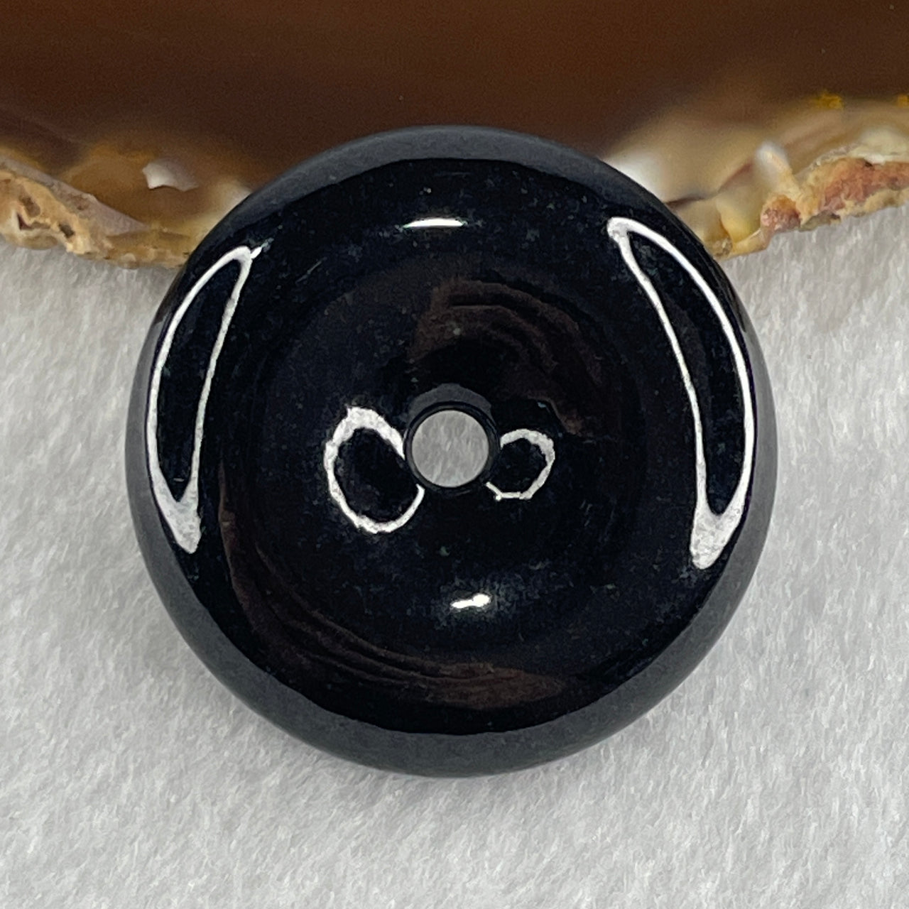 Type A Opaque Black Omphacite Jadeite Ping An Kou Donut Pendant 23.83g 36.0 by 8.9mm - Huangs Jadeite and Jewelry Pte Ltd