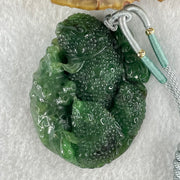 Type A Old Mine Dark Blueish Green Jadeite Double Sided Triple Fish Coin and Ruyi Pendant 41.63g 52.9 by 41.1 by 12.9mm - Huangs Jadeite and Jewelry Pte Ltd
