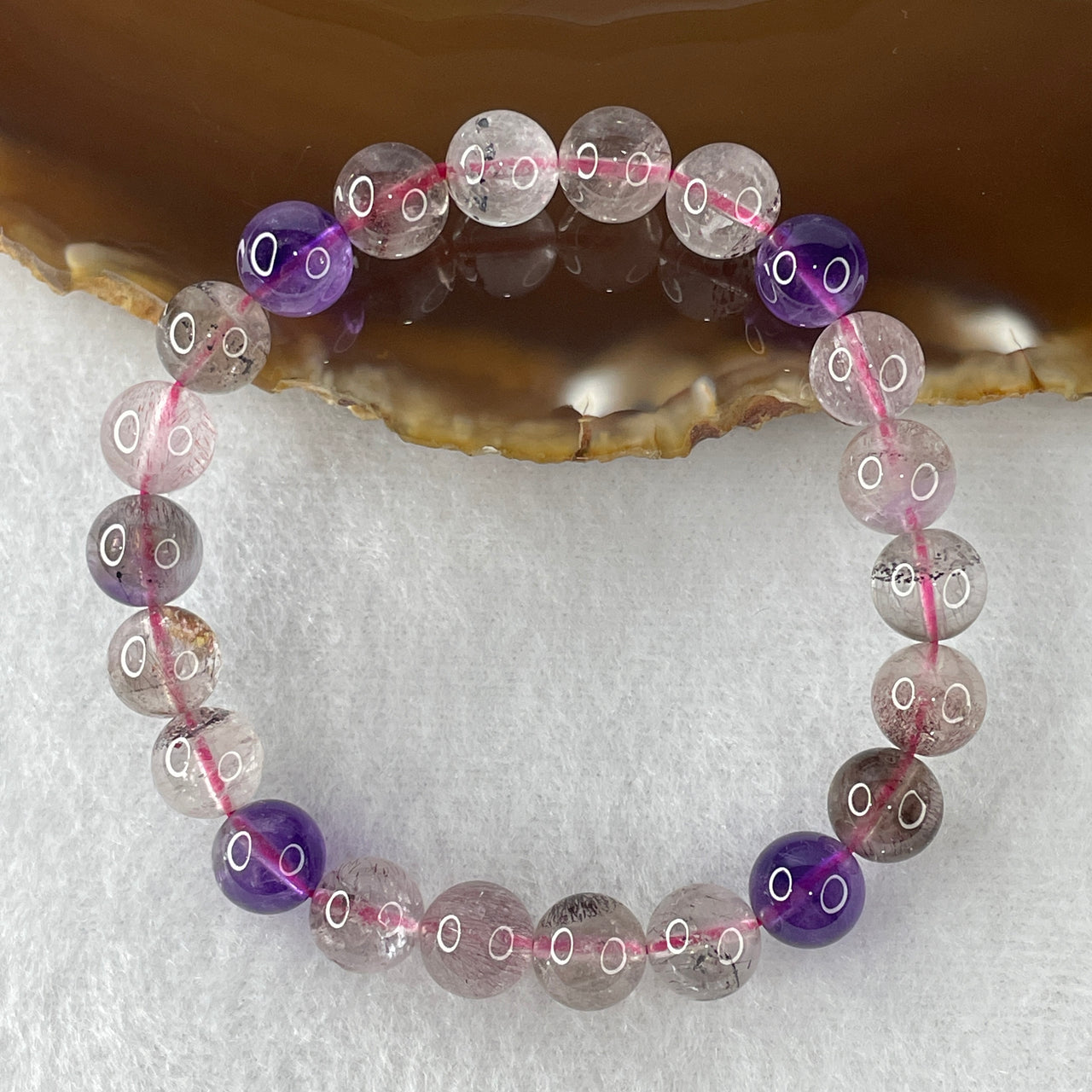Certified Above-Average Grade Natural Super 7 Crystal Beads Bracelet | Fluid High-Clarity Showcase Strand | Authentic Sacred Seven Multi-Mineral Inclusions Quartz Spiritual Catalyst & Auric Shield Bracelet (19.71g | 15.5cm Length | 8.7mm | 22 Beads)