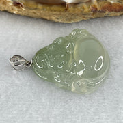 18K 750 White Gold Type A Icy Light Green Jadeite Milo Buddha with Diamonds Pendant 6.71g 26.6 by 28.0 by 6.0mm - Huangs Jadeite and Jewelry Pte Ltd
