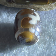 Natural Powerful Tibetan Old Oily Brown Yellowish White Agate Green Tara Dzi Bead Heavenly Master (Tian Zhu) 绿度母天珠 4.62g 17.5 by 13.3mm - Huangs Jadeite and Jewelry Pte Ltd