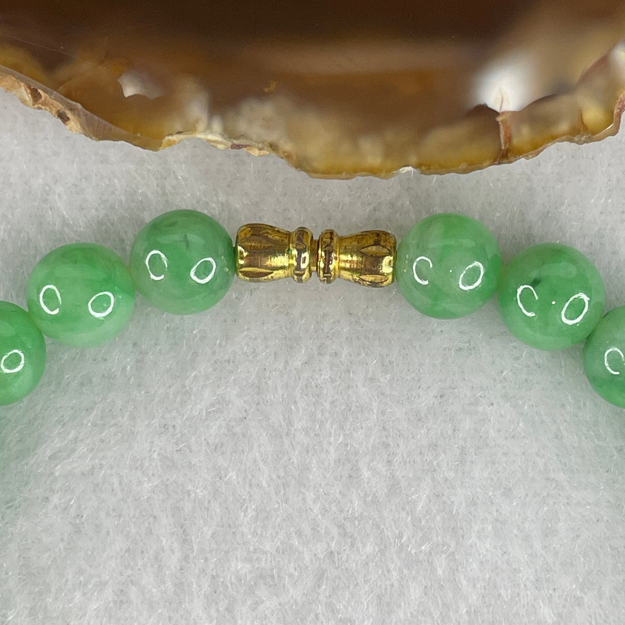 High Grade Type A Apple Green Jadeite Bead Bracelet | Untreated Natural Fei Cui Stretch Bracelet (22.19g | 18cm Wrist | 8.0mm | 25 Beads)