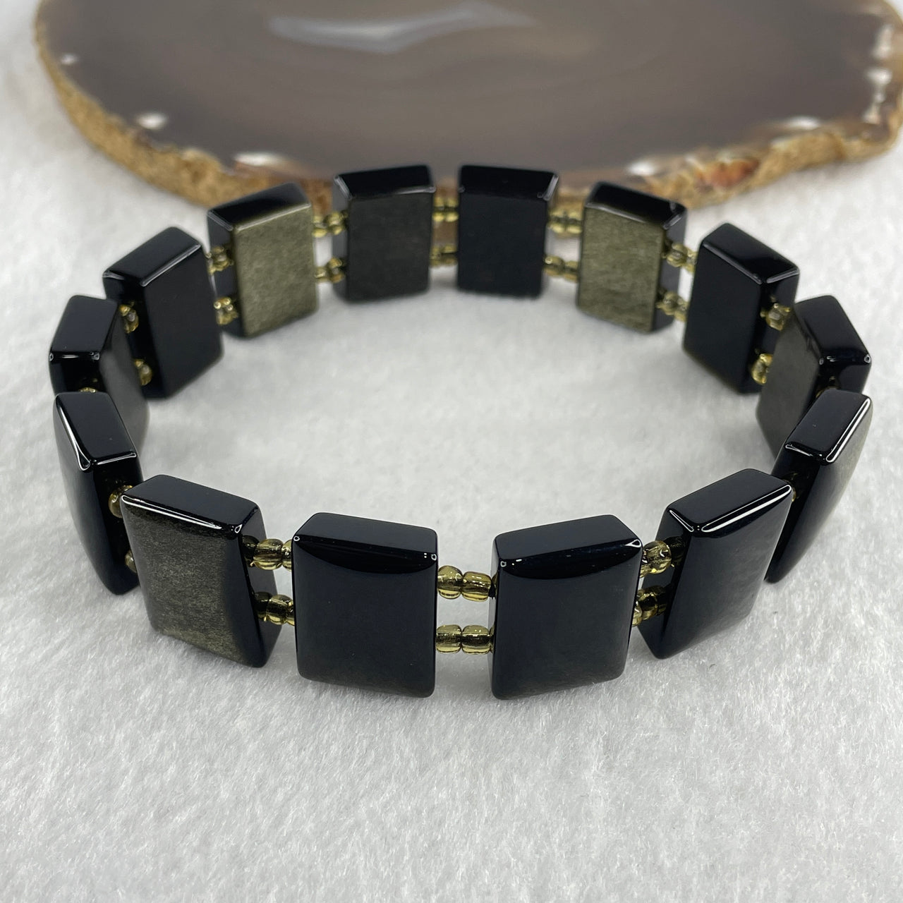 Certified Natural Gold Obsidian Shoupai Bracelet 57.00g 21.5cm 19.7mm 14pcs