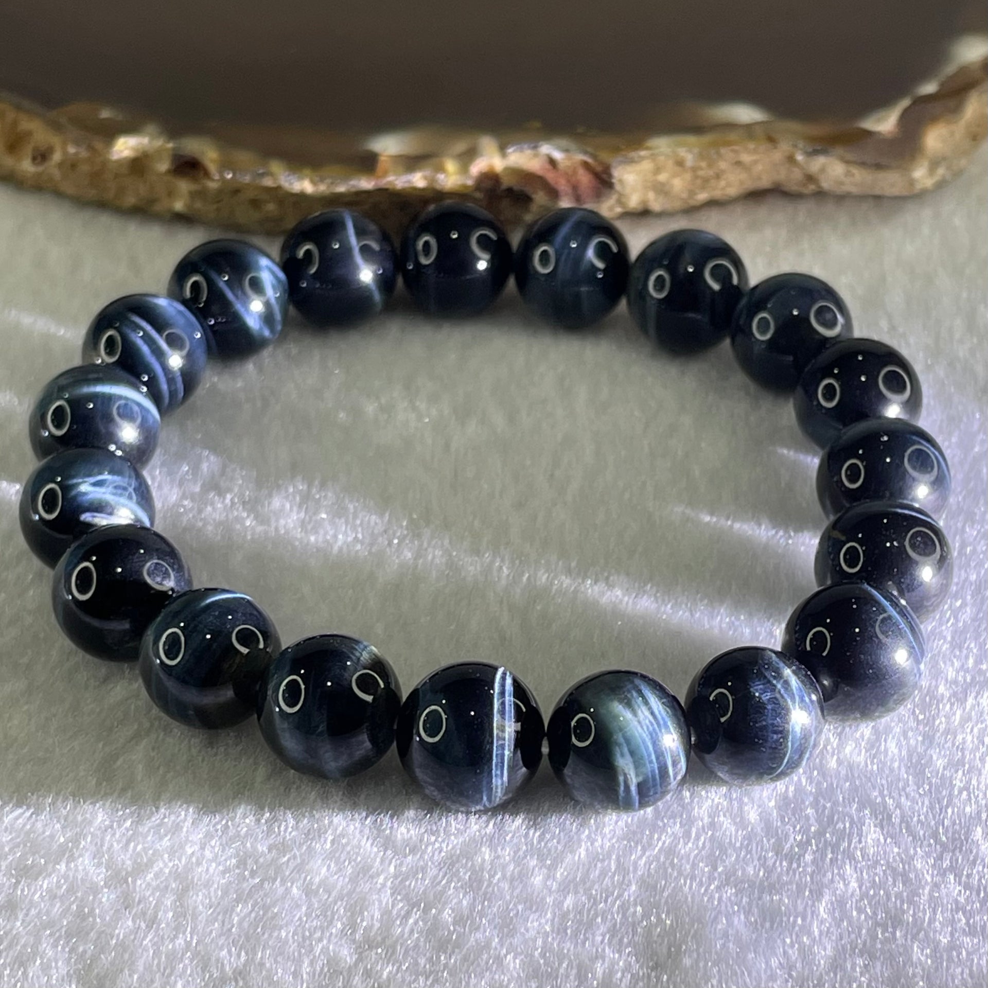 Natural Blue Tiger Eye Quartz Beads Bracelet 31.36g 17.5cm 10.9mm 19 Beads - Huangs Jadeite and Jewelry Pte Ltd