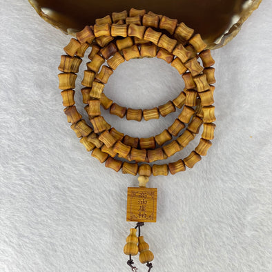 Natural High Oil Content Yabai Wood 高油崖柏 Bamboo Shape Beads Necklace 26.37g 7.4 mm 108 Beads Pendant 20.8 by 16.9 by 6.2 mm - Huangs Jadeite and Jewelry Pte Ltd