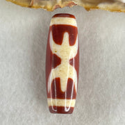 Natural Powerful Tibetan Old Oily Red White Agate One Eye Wood Element Dzi Bead Heavenly Master (Tian Zhu) 一眼木元素天珠 9.65g 37.5 by 12.9mm - Huangs Jadeite and Jewelry Pte Ltd