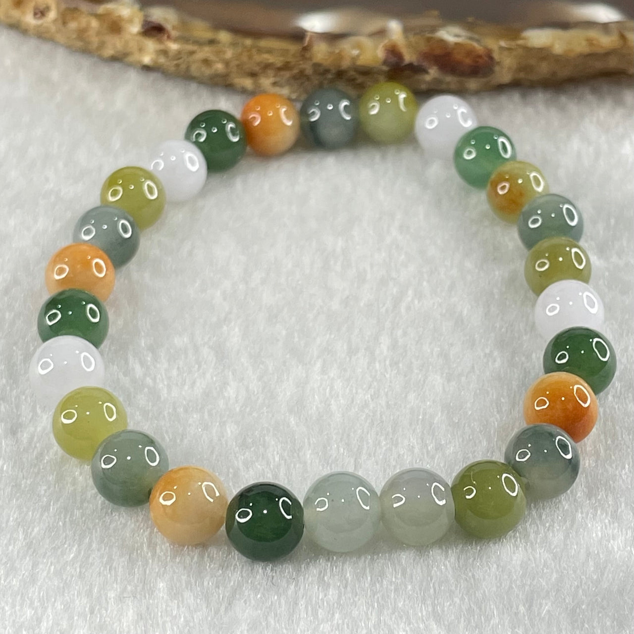 Type A Muti Color (Moss Green, Lavender and Blueish Green) Jadeite Beads Bracelet 14.90g 15cm 7.1mm 26 Beads - Huangs Jadeite and Jewelry Pte Ltd