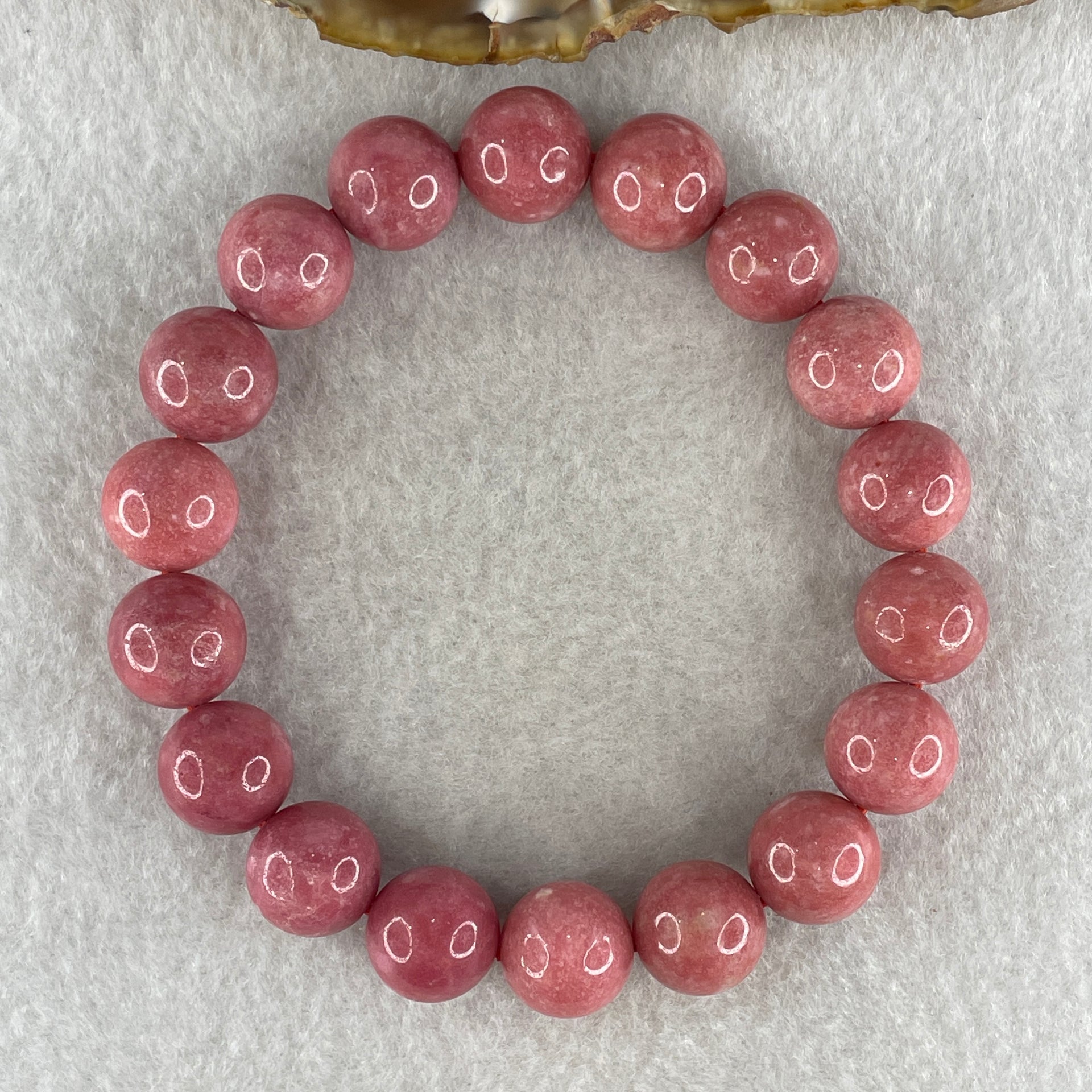 Natural Dark Pink Rhodonite Beads Bracelet 52.79g 18cm 12.0mm 18Beads - Huangs Jadeite and Jewelry Pte Ltd