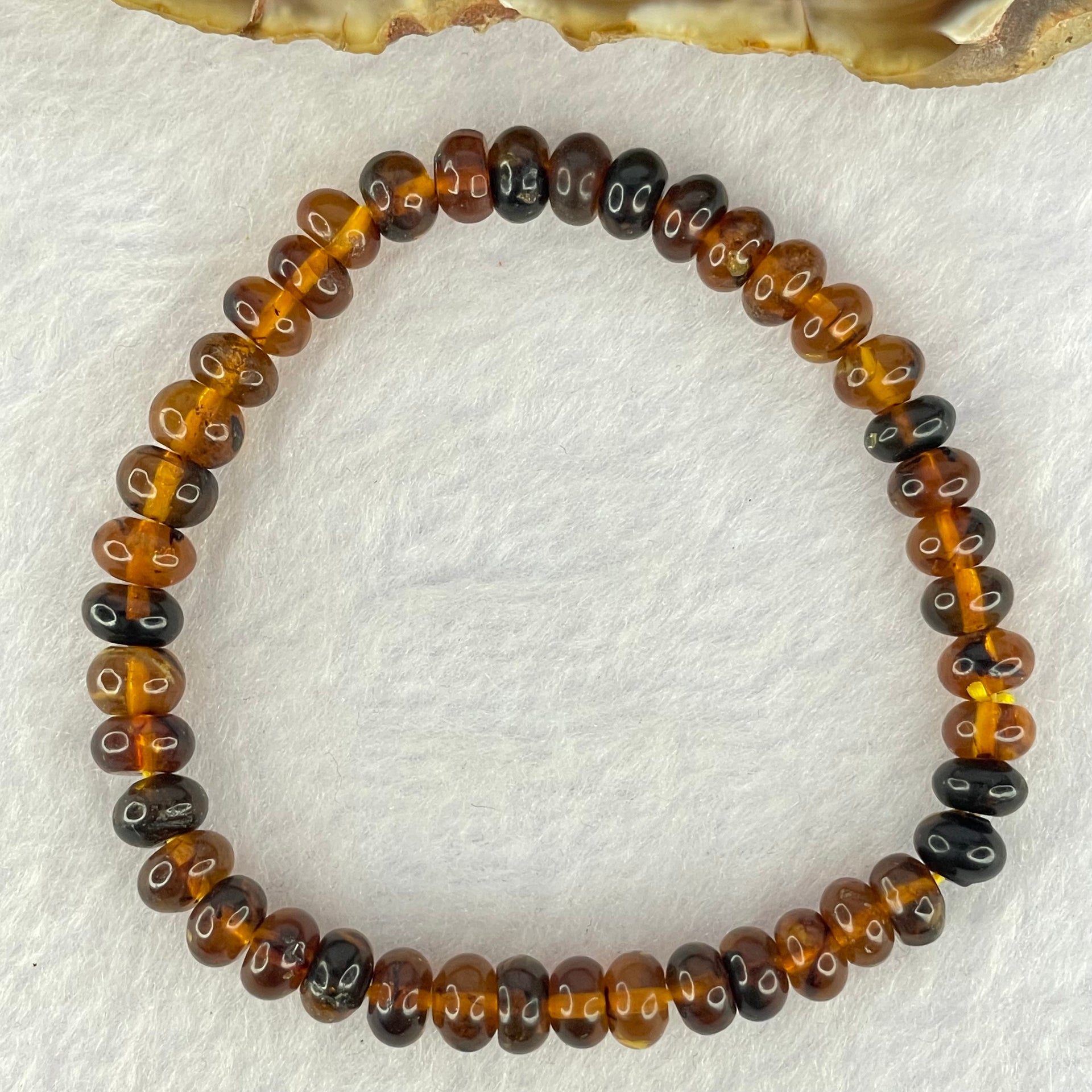 Natural Dark Brownish Yellow Medicine Amber Beads Bracelet 天然抚顺药珀手链 4.28g 15cm 6.6mm 42 Beads - Huangs Jadeite and Jewelry Pte Ltd
