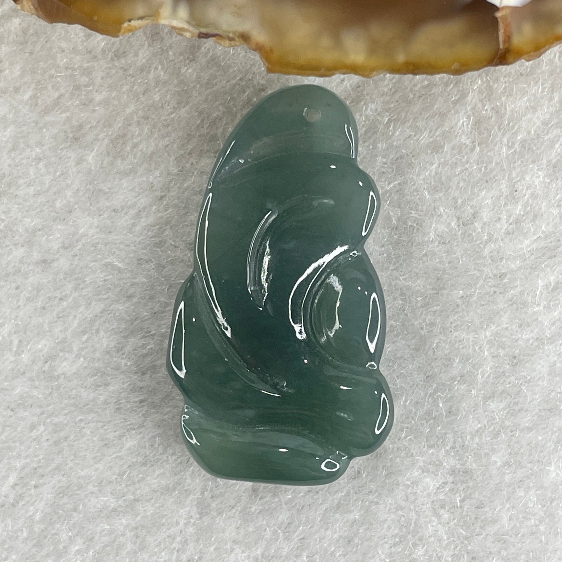 Natural Type A Blueish Green Jadeite 9 Tail Fox Pendant 4.65g 27.6 by 15.3 by 6.0mm - Huangs Jadeite and Jewelry Pte Ltd