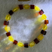 Natural Butterscotch Yellow and Red Amber Square Beads Bracelet 天然方型多宝琥珀手链 6.21g 16cm 7.2mm 22 Beads - Huangs Jadeite and Jewelry Pte Ltd