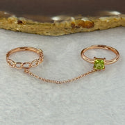 Natural Peridot In 925 Sliver Rose Gold Colour Double Ring with Chain (Adjustable Size) 2.9g 4.7 by 4.7 by 3.0mm - Huangs Jadeite and Jewelry Pte Ltd