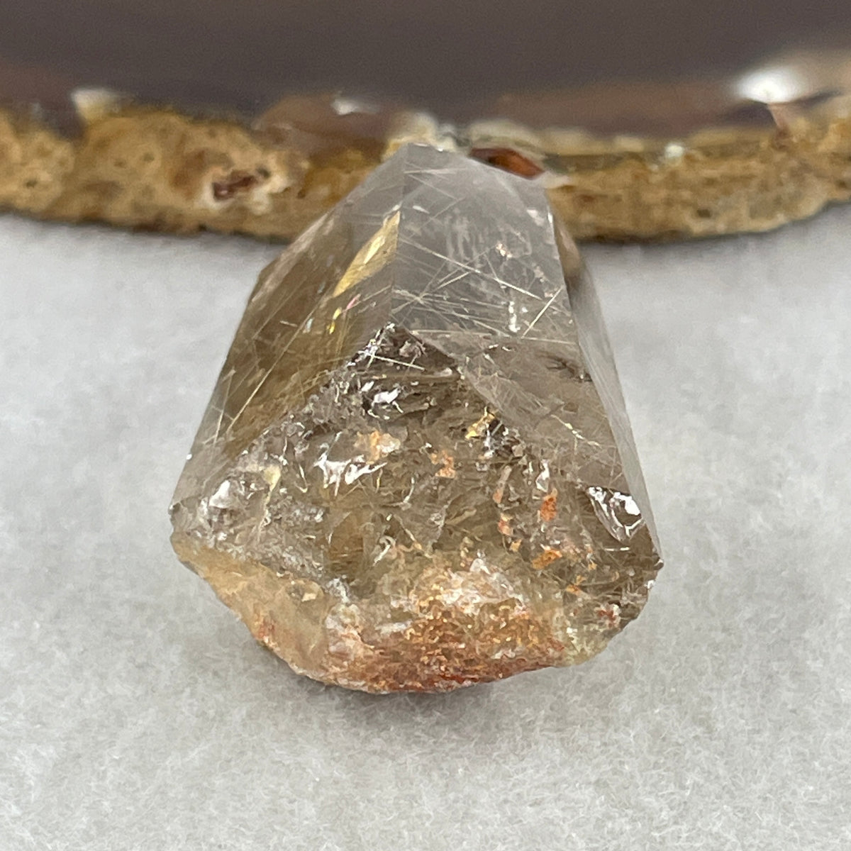 Good Grade Natural Golden Rutilated Quartz with Red Phantom Tower Display | (27.54g | 43.5 x 24.8 x 21.6mm | Wealth Catalyst, "Stone of Abundance & Grounded Breakthroughs" Executive Generator, Feng Shui Prosperity Anchor)