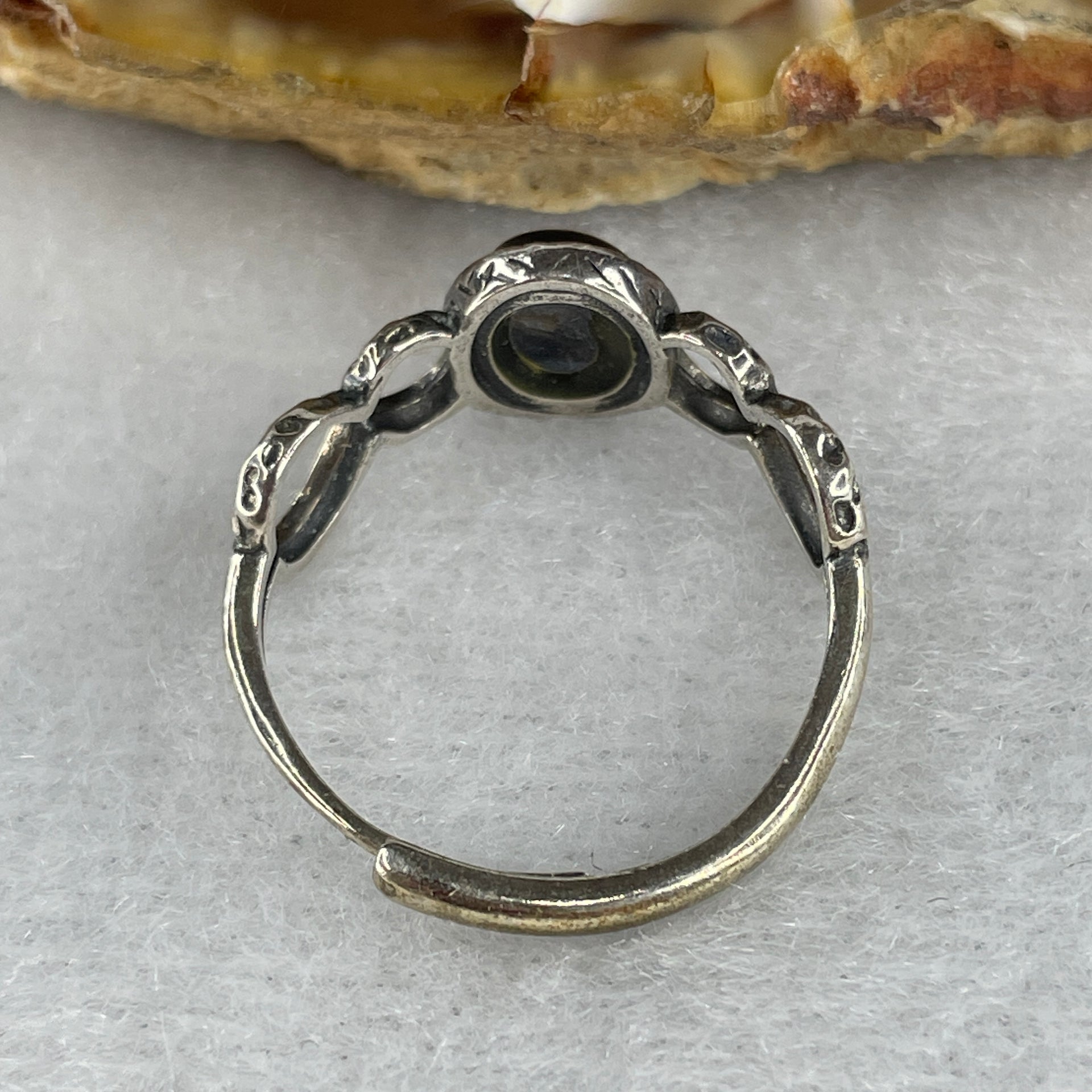 Natural Greyish Black Obsidian Ring in S925 Sliver 1.94g 7.1 by 5.0 by 2.5mm (Adjustable Size) - Huangs Jadeite and Jewelry Pte Ltd